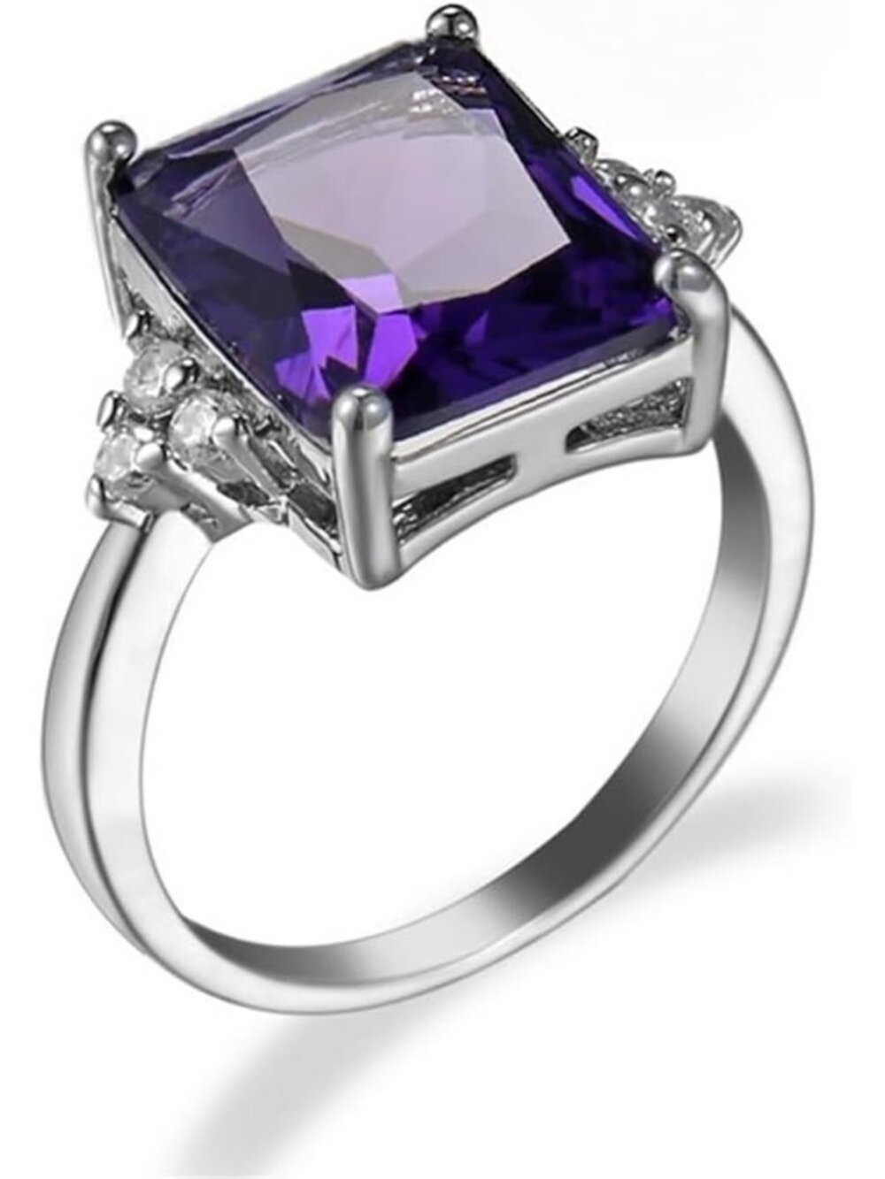 Vintage 925 Sterling Silver Blue Zircon & Amethyst Solitaire Ring, Size 9